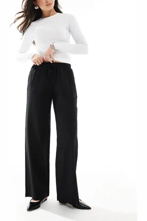 Bershka Tie waist wide leg linen trousers in