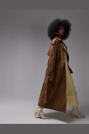 Topshop Longline oversized faux suede trench coat in contrast stitch
