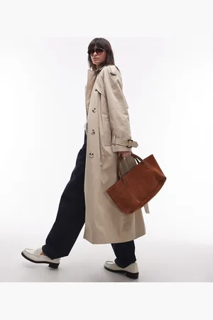 Topshop Longline oversized trench coat in stone