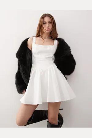 Princess Polly Square neck corset detail skater mini dress in white