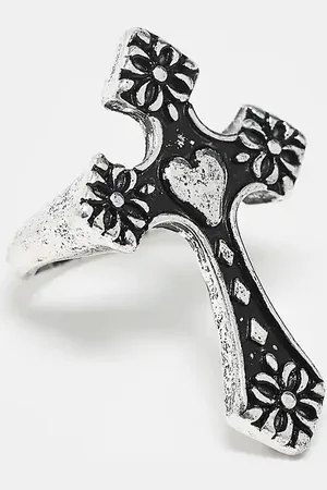Reclaimed Unisex ring with heart cross in