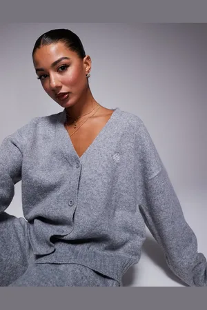 The Couture Club Co-ord fluffy knit emblem cardigan in marl