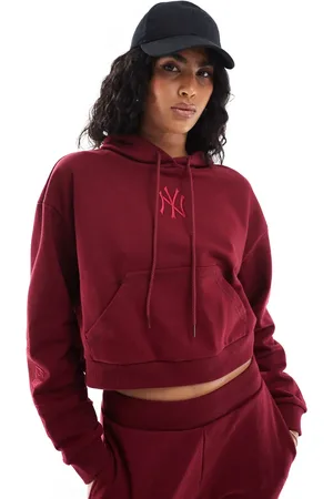 New Era New York MLB logo cropped hoody in berry co-ord