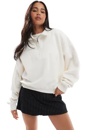 Hollister Oversized ribbed half zip sweat top in
