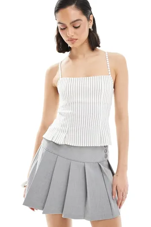 Bershka Straight neck tailored corset top in ecru stripe
