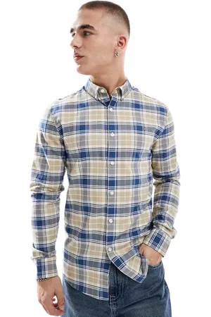 Farah Brewer checked long sleeve shirt in beige and blue