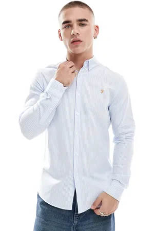 Farah Brewer stripe long sleeve shirt in navy and white