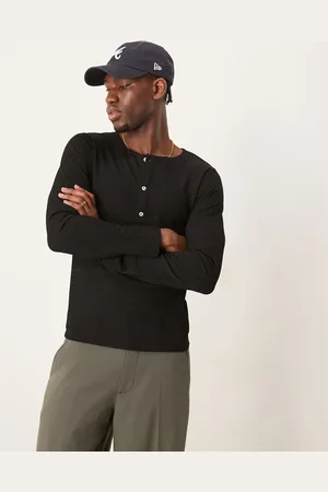 ASOS Muscle fit long sleeve boxy t-shirt with henley neck in rib