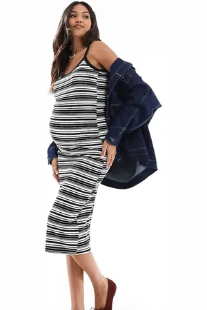 Mama;licious Mamalicious Maternity jersey midi dress in mono stripe