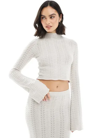 Bershka Open knit top co-ord in sand