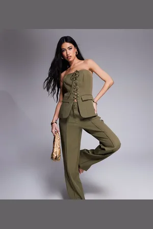 Kaiia Exclusive straight leg front seam trousers co-ord in khaki