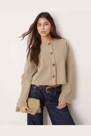 ASOS Soft touch crew neck cardigan in charcoal marl