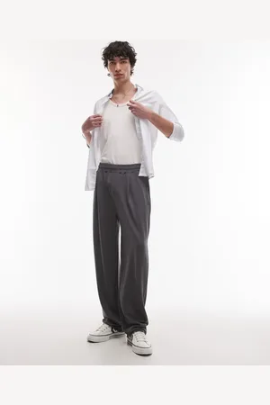 Topman Premium straight fit twill jogger in charcoal