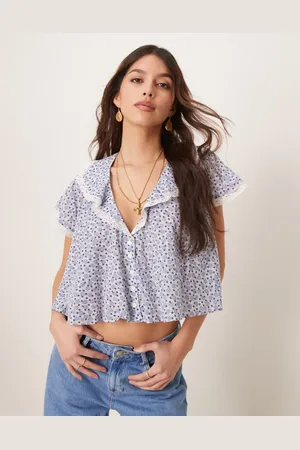 Free People Truly yours ditsy print cropped blouse in baby