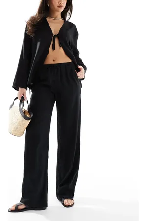 Pull&Bear High waisted linen look trousers in