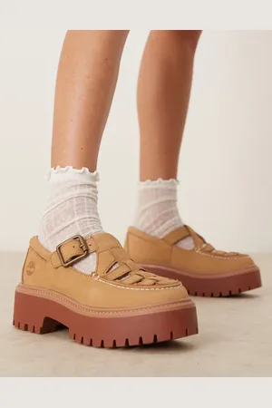 Timberland Stone Street Mary Jane platform shoes in beige nubuck