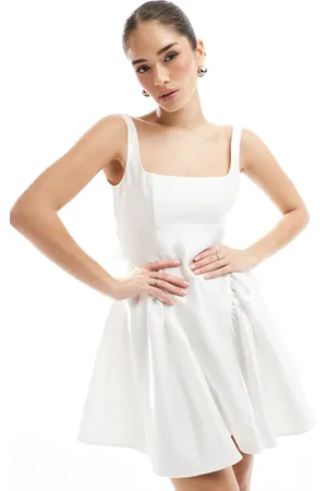 Six Stories Bridal bow back square neck mini dress in ivory