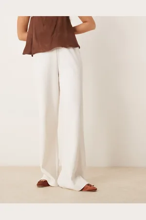 ASOS Waffle wide leg trousers in cream