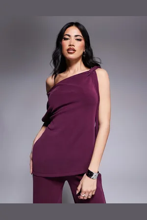 ASOS Co-ord asymmetric cupro top with tie detail in grape