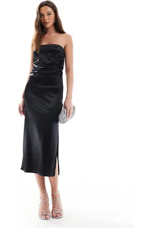 Pimkie Satin look bandeau ruched midi dress in