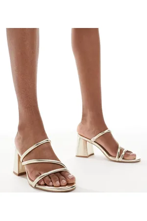London Rebel Strappy block heeled slip on sandals in