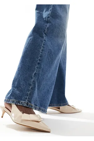 London Rebel Bow detail sling back kitten heels in patent cream