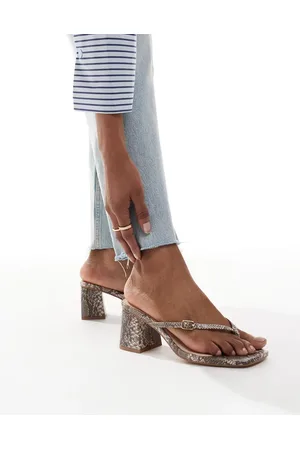London Rebel Buckle detail thong heeled sandals in snake