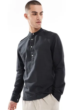 JACK & JONES Overhead linen shirt in black