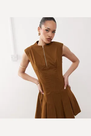 Labelrail X Jennifer McKing corset panneled pinstripe mini dress in brown