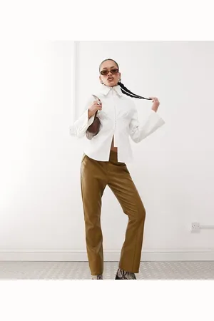 Labelrail X Jennifer McKing faux leather thong panel trousers in khaki