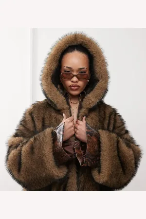Labelrail X Jennifer McKing faux fur maxi hooded coat in natural