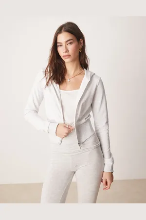 Gina Tricot Slim fit zip through hoodie in light melange