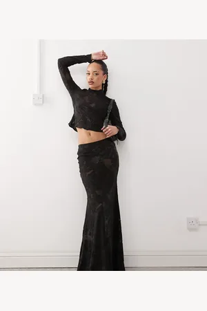 Labelrail X Jennifer McKing distressed jersey maxi fishtail skirt co-ord in