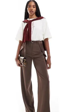 ASOS ASOS DESIGN Tall tailored slinky wide leg trousers with wrap pleat detail in chocolate
