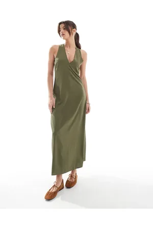 ONLY Maxi dress with cross back detail in khaki
