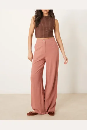 ASOS Relaxed straight leg trousers with linen in Apricot