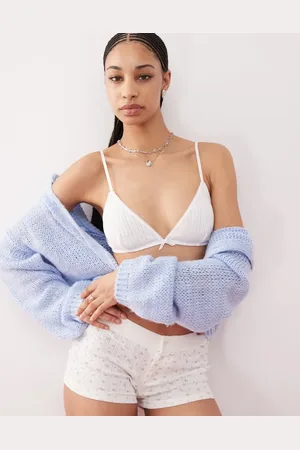 Monki Mix and match soft triangle pointelle bra with small bows in