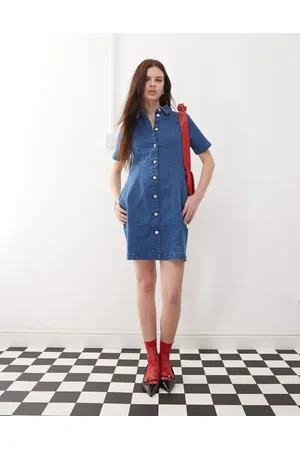 Noisy May Short sleeve denim mini dress in mid wash