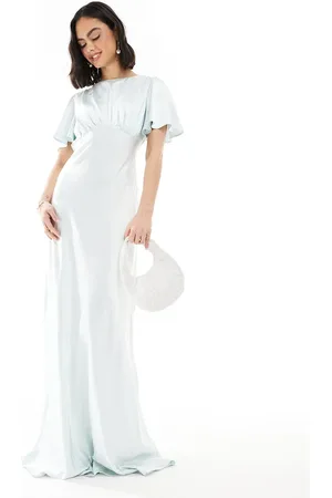 Six Stories Bridesmaid empire waist satin maxi dress in ice