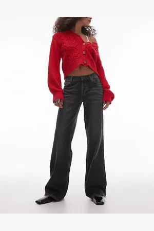Topshop Ember low rise wide leg jean in washed