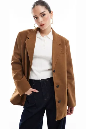 Bershka Oversized faux suede blazer in tan
