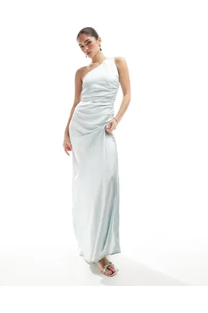 Six Stories Bridesmaid one shoulder satin maxi dress in ice