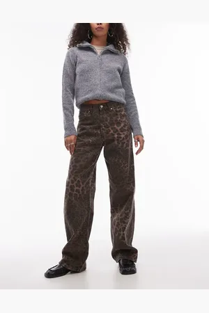 Topshop Mid rise loose fit straight jean in leopard print