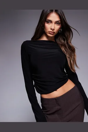 Fashionkilla Double sculpted slinky ruched side long sleeve top in