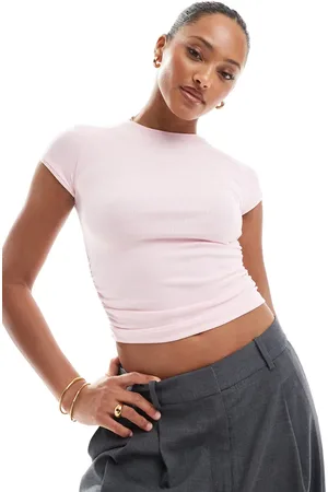 Bershka Ruched side baby tee in pale