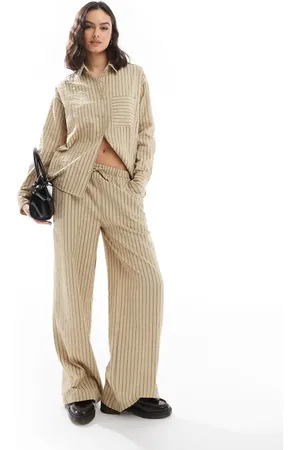 Threadbare Co-ord pull on trousers in stone and brown stripe