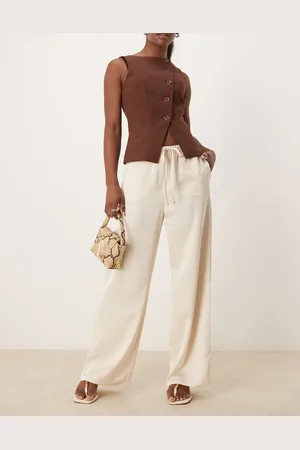 Pretty Lavish Drawstring wide leg satin trouser in oyster