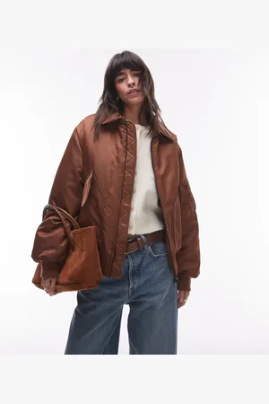 Topshop Twill nylon bomber jacket in chocolate