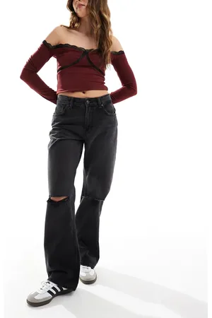 Bershka Ripped knee wide leg jeans in