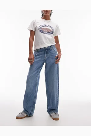 Topshop Cinch low rise relaxed jean in bleach